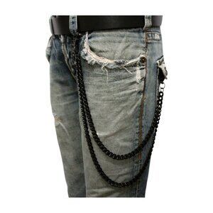 Men Women Black Metal Long Wallet Jeans Chain Links Fashion Jewelry 2 Strands